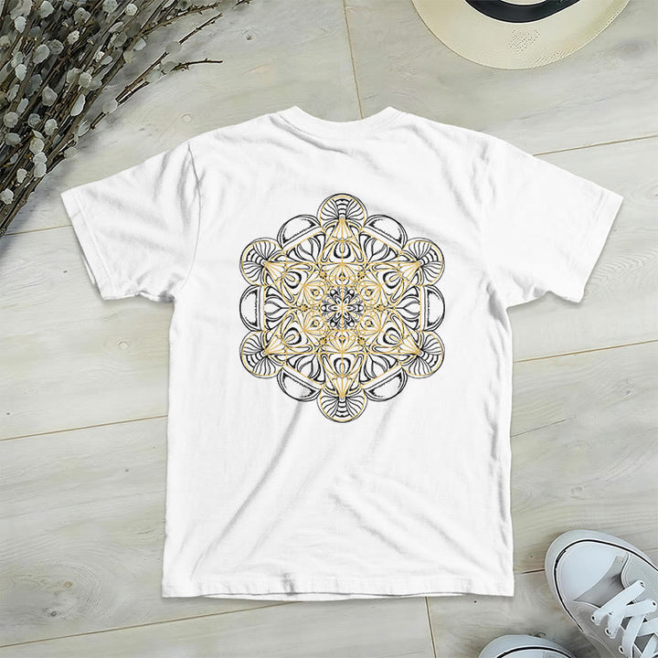 T-shirt col V imprimé géométrique recto verso Olivenorma Cube de Metatron  - Blanc - 2XL - image 11