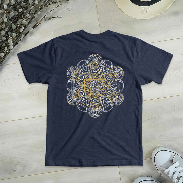 T-shirt col V imprimé géométrique recto verso Olivenorma Cube de Metatron  - Marine - 2XL - image 3