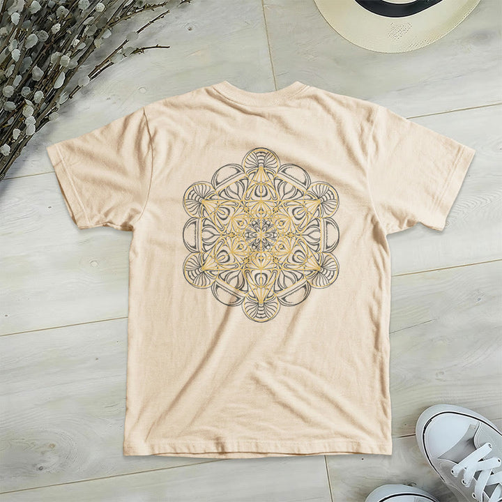 T-shirt col V imprimé géométrique recto verso Olivenorma Cube de Metatron  - Beige - 2XL - image 14