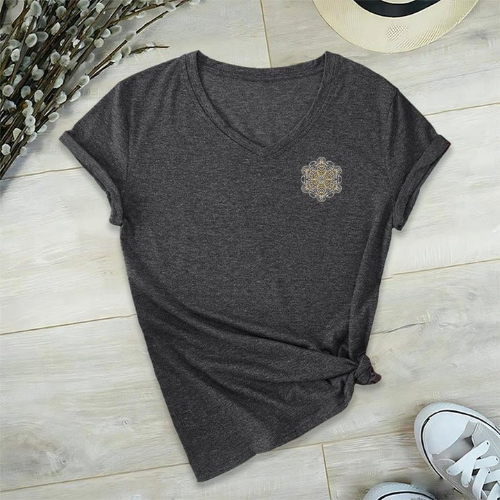 T-shirt col V imprimé géométrique recto verso Olivenorma Cube de Metatron  - image 17