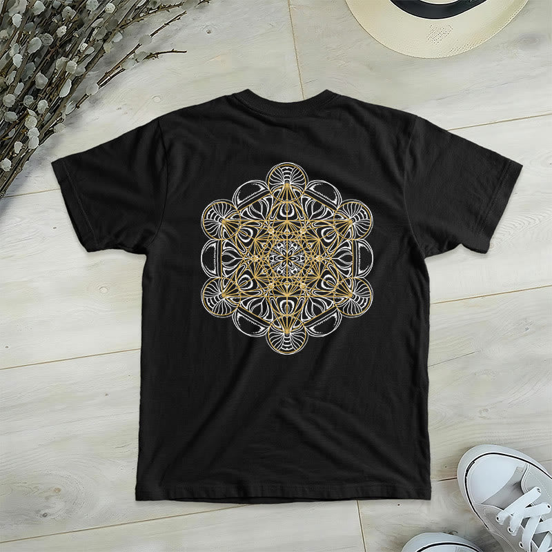 T-shirt col V imprimé géométrique recto verso Olivenorma Cube de Metatron  - Noir - 2XL - image 9