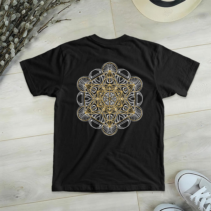 T-shirt col V imprimé géométrique recto verso Olivenorma Cube de Metatron  - Noir - 2XL - image 9