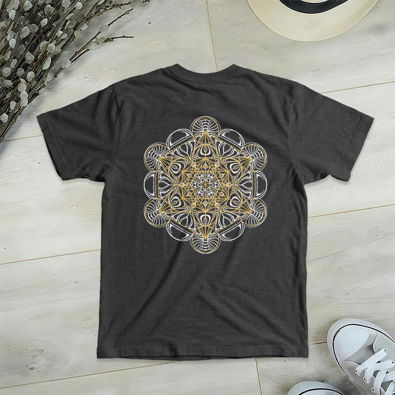 T-shirt col V imprimé géométrique recto verso Olivenorma Cube de Metatron  - Gris - 2XL - image 15