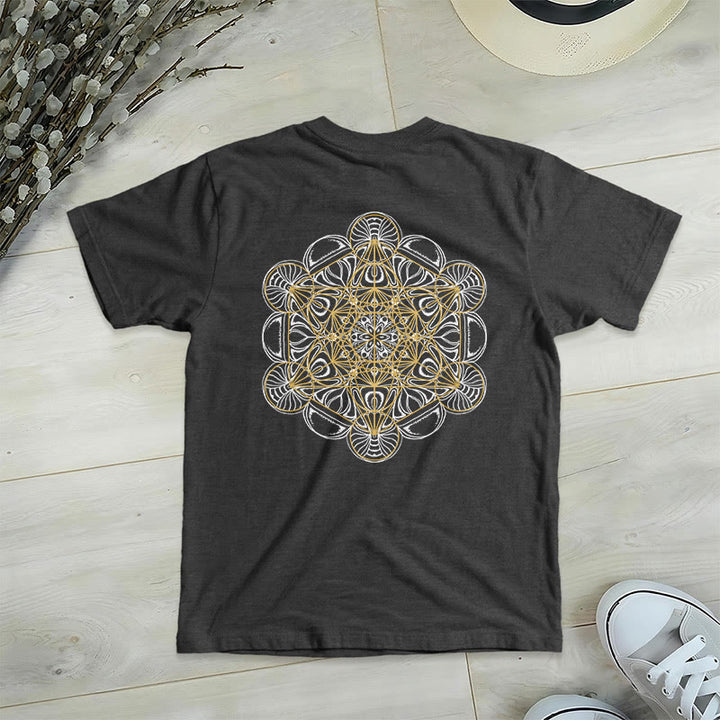 T-shirt col V imprimé géométrique recto verso Olivenorma Cube de Metatron  - Gris - 2XL - image 15