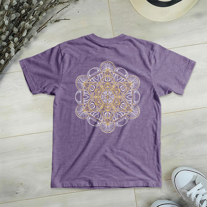 T-shirt col V imprimé géométrique recto verso Olivenorma Cube de Metatron  - Violet - 2XL - image 17