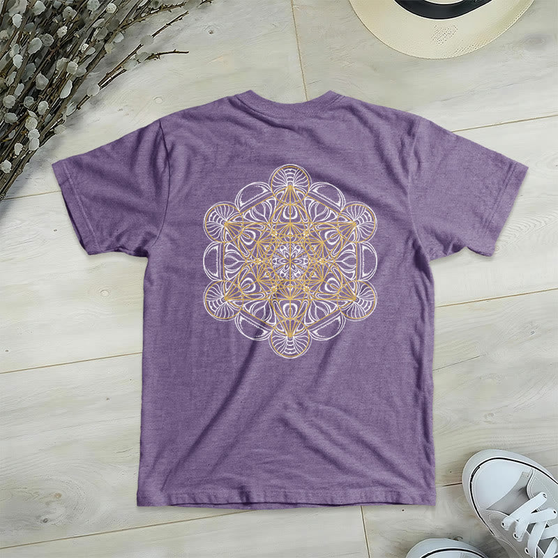 T-shirt col V imprimé géométrique recto verso Olivenorma Cube de Metatron  - Violet - 2XL - image 18