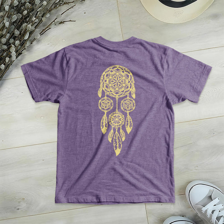 T-shirt à col en V imprimé géométrique « Fleur de vie » Olivenorma , attrape-rêves et éloigne le mal - image 1