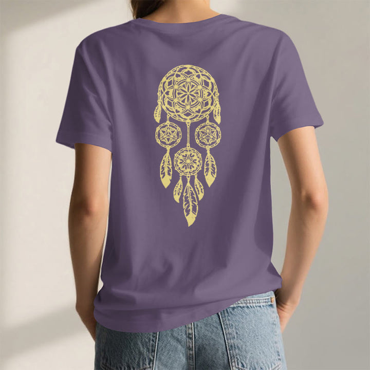 T-shirt à col en V imprimé géométrique « Fleur de vie » Olivenorma , attrape-rêves et éloigne le mal - image 4