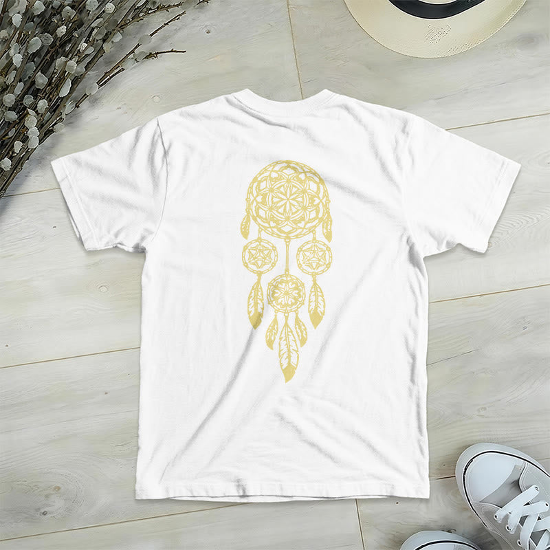 T-shirt à col en V imprimé géométrique « Fleur de vie » Olivenorma , attrape-rêves et éloigne le mal - image 14