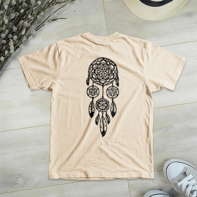 T-shirt à col en V imprimé géométrique « Fleur de vie » Olivenorma , attrape-rêves et éloigne le mal - image 16
