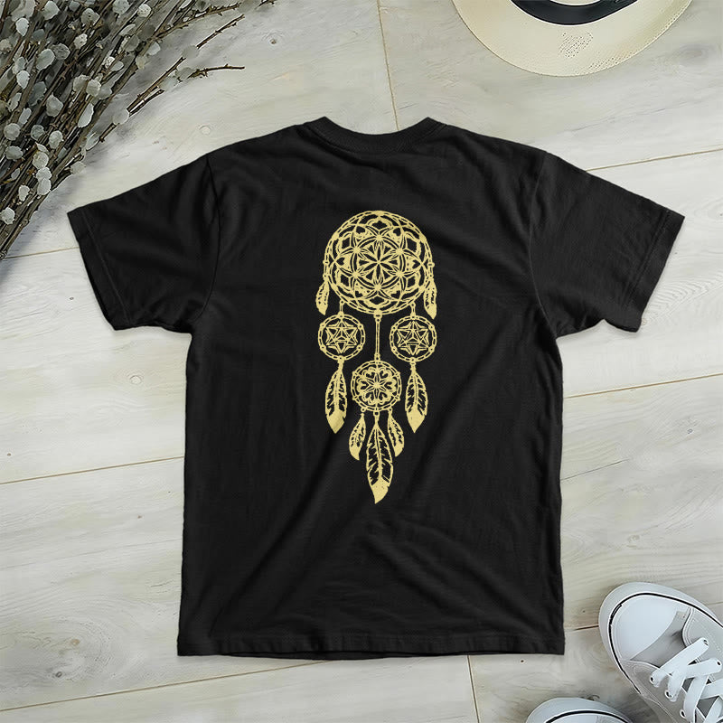 T-shirt à col en V imprimé géométrique « Fleur de vie » Olivenorma , attrape-rêves et éloigne le mal - image 11