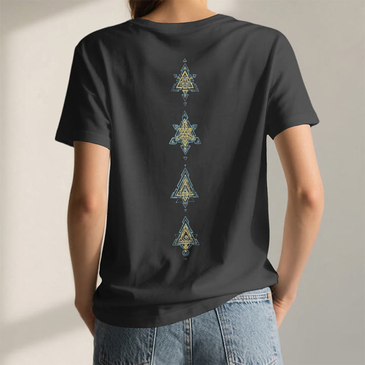 T-shirt col V avec symbole du cube de Olivenorma et géométrie sacrée. - image 4