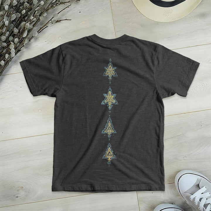 T-shirt col V avec symbole du cube de Olivenorma et géométrie sacrée. - image 2