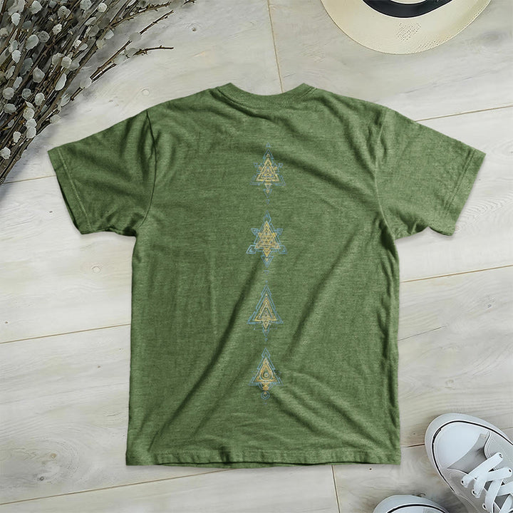 T-shirt col V avec symbole du cube de Olivenorma et géométrie sacrée. - image 27