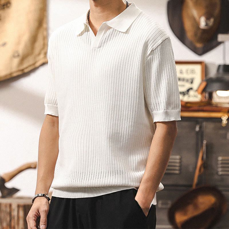 Polo en tricot texturé Olivenorma pour homme, coupe classique, manches courtes, en coton - image 11