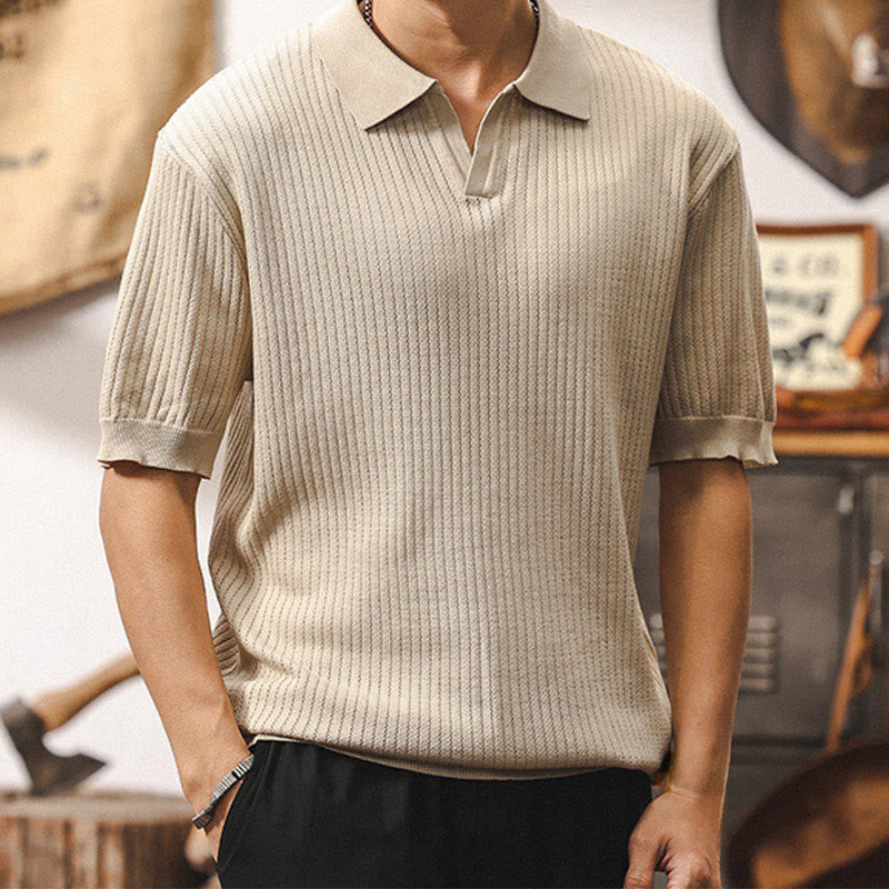 Polo en tricot texturé Olivenorma pour homme, coupe classique, manches courtes, en coton - Beige - 4XL - image 1