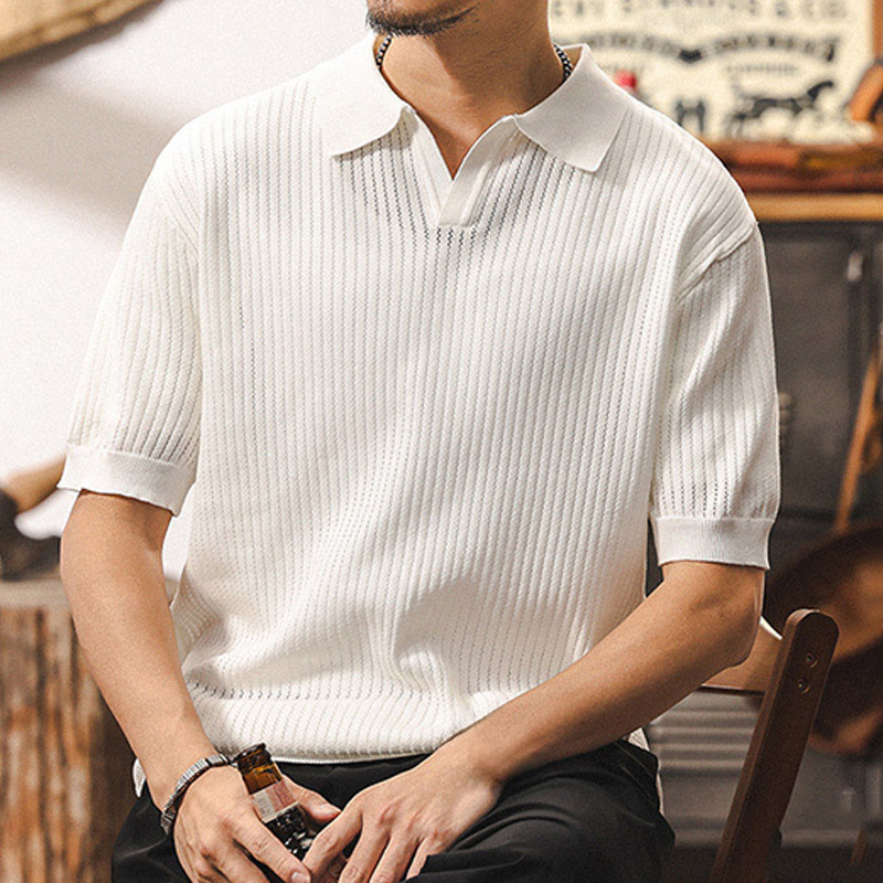 Polo en tricot texturé Olivenorma pour homme, coupe classique, manches courtes, en coton - image 11