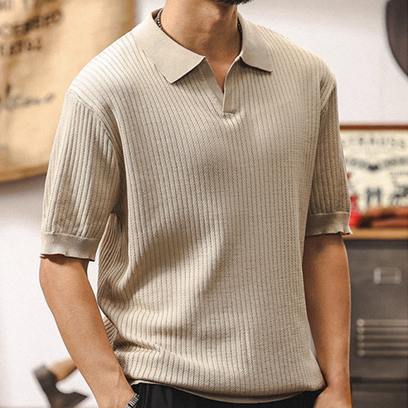 Polo en tricot texturé Olivenorma pour homme, coupe classique, manches courtes, en coton - image 3