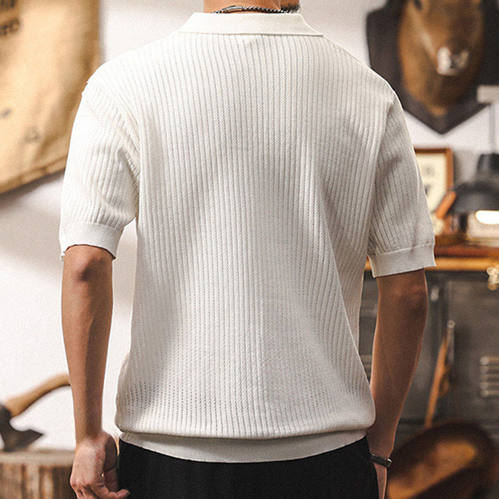 Polo en tricot texturé Olivenorma pour homme, coupe classique, manches courtes, en coton - image 9