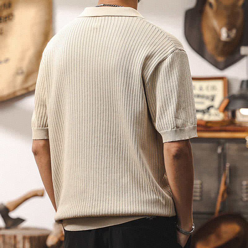 Polo en tricot texturé Olivenorma pour homme, coupe classique, manches courtes, en coton - image 3