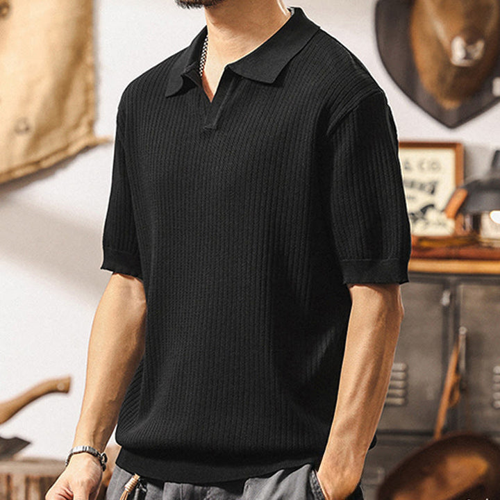 Polo en tricot texturé Olivenorma pour homme, coupe classique, manches courtes, en coton - image 17