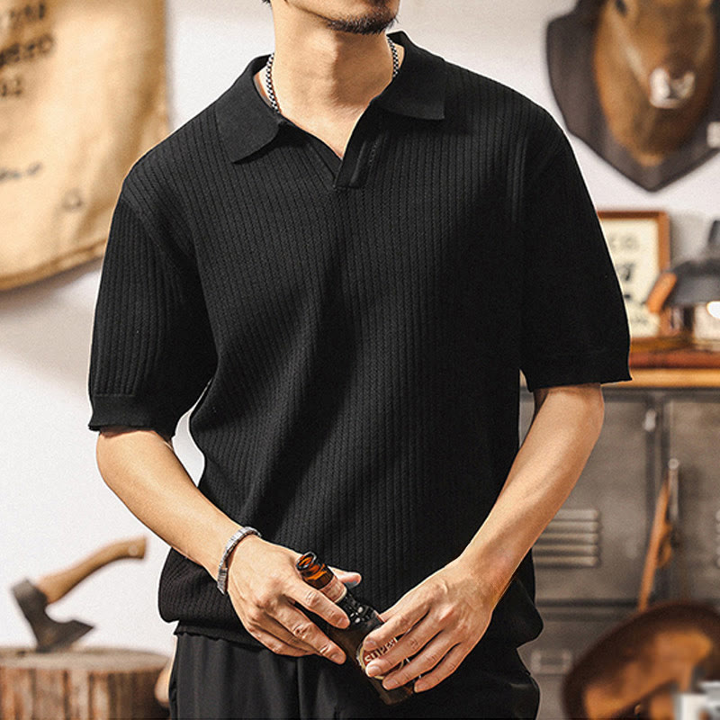 Polo en tricot texturé Olivenorma pour homme, coupe classique, manches courtes, en coton - image 14
