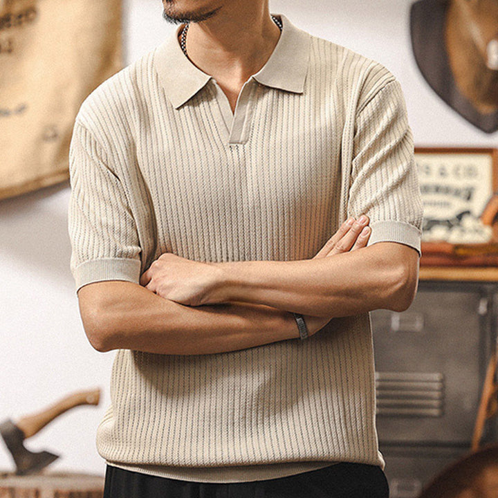 Polo en tricot texturé Olivenorma pour homme, coupe classique, manches courtes, en coton - image 4