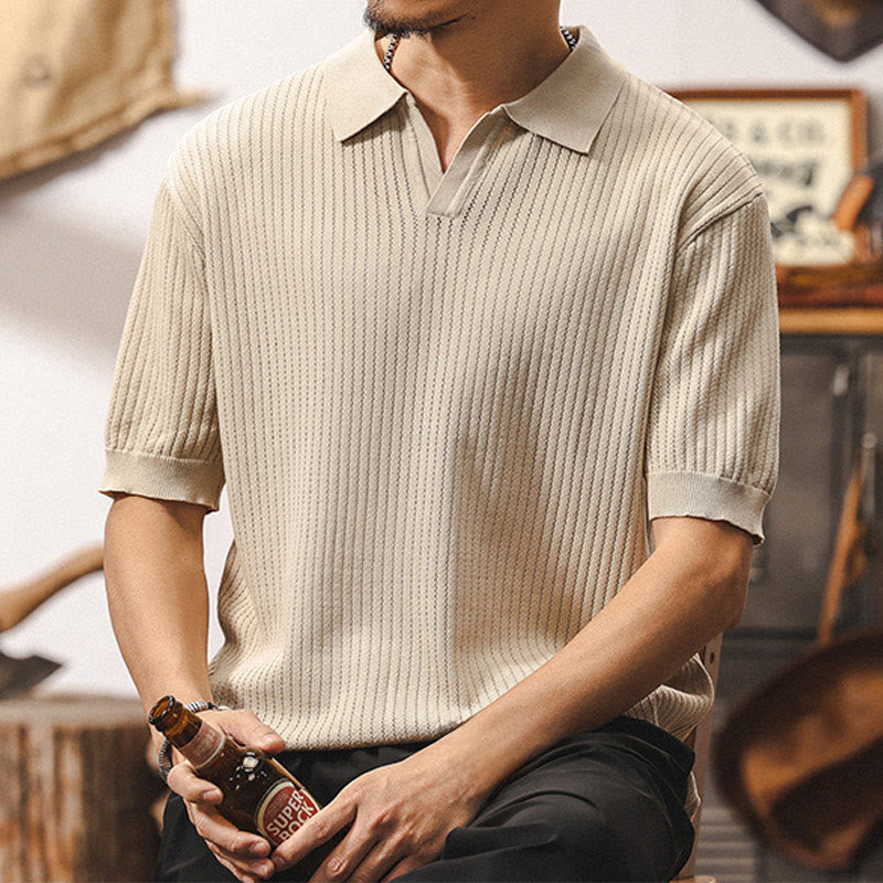 Polo en tricot texturé Olivenorma pour homme, coupe classique, manches courtes, en coton - image 5