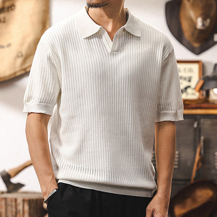 Polo en tricot texturé Olivenorma pour homme, coupe classique, manches courtes, en coton - Blanc - 4XL - image 7