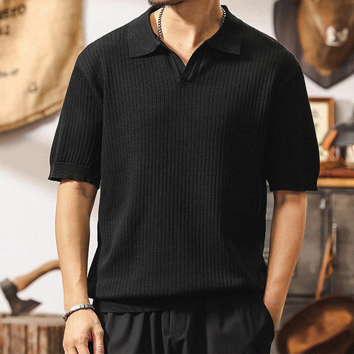 Polo en tricot texturé Olivenorma pour homme, coupe classique, manches courtes, en coton - Noir - 4XL - image 13