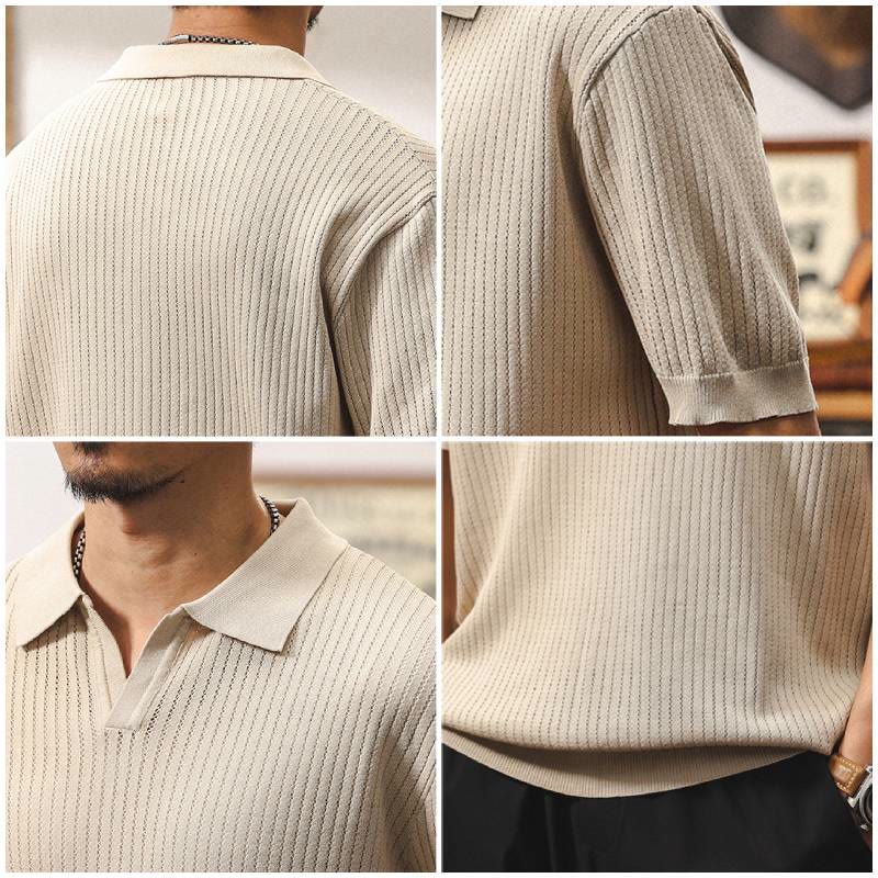 Polo en tricot texturé Olivenorma pour homme, coupe classique, manches courtes, en coton - image 6