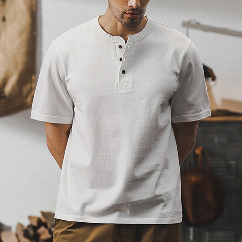 Chemises vintage Olivenorma pour homme, col ras du cou, coupe ample, en coton épais, été et automne - Blanc - 4XL - image 8