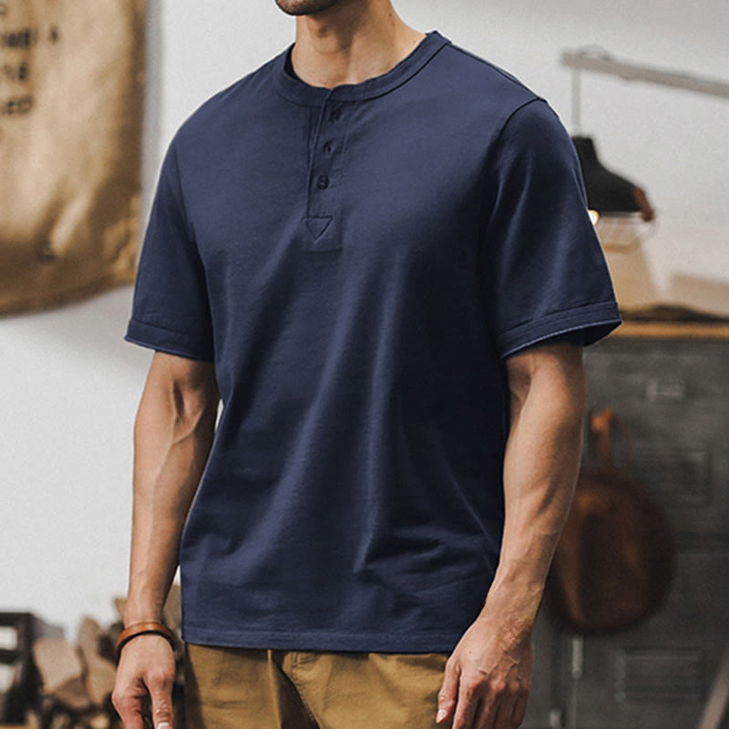 Chemises vintage Olivenorma pour homme, col ras du cou, coupe ample, en coton épais, été et automne - Marine - 4XL - image 11