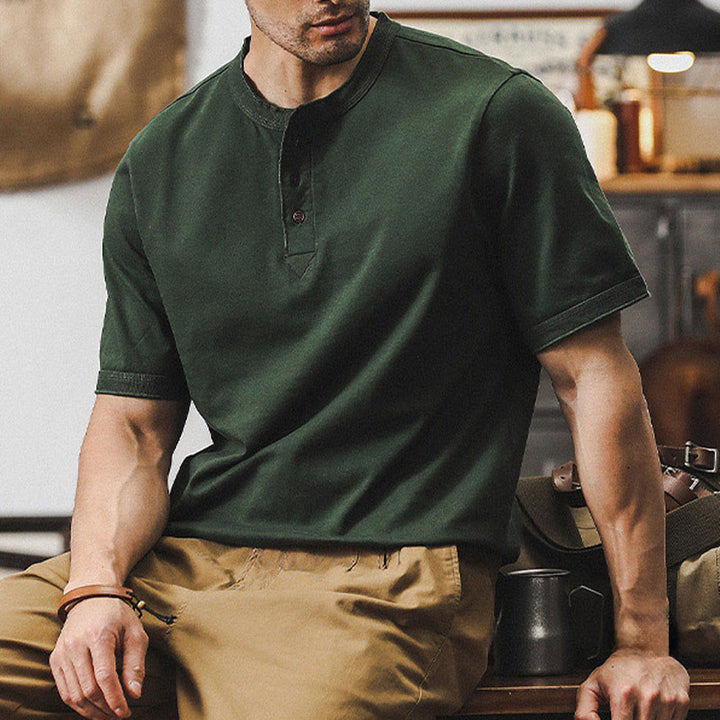 Chemises vintage Olivenorma pour homme, col ras du cou, coupe ample, en coton épais, été et automne - Vert foncé - 4XL - image 0