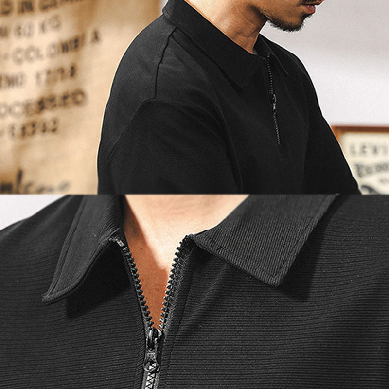Polo Olivenorma à manches courtes et fermeture éclair en coton mélangé pour homme, coupe ample - image 15