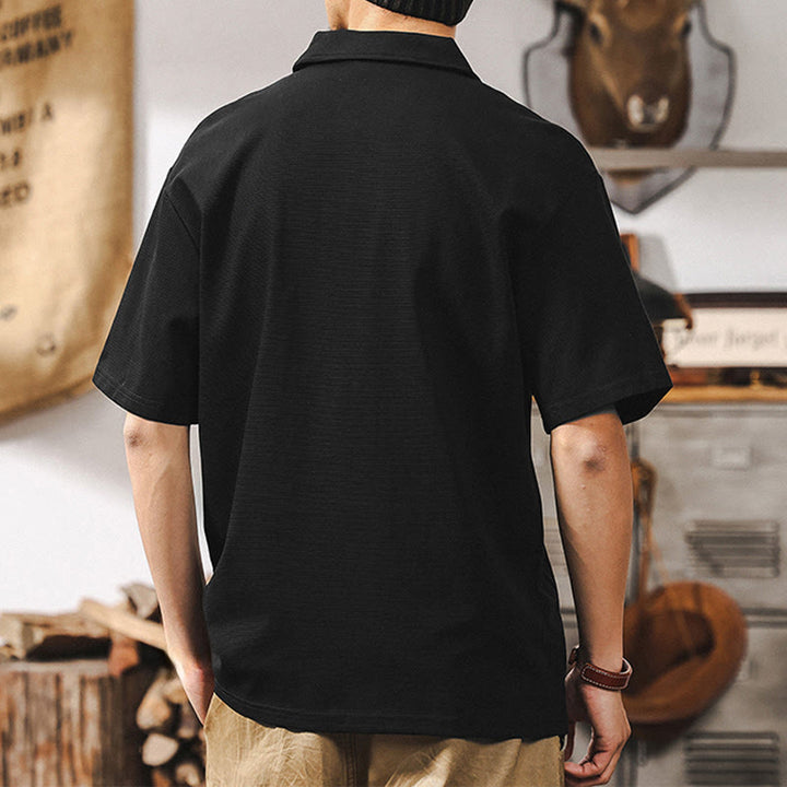 Polo Olivenorma à manches courtes et fermeture éclair en coton mélangé pour homme, coupe ample - image 13