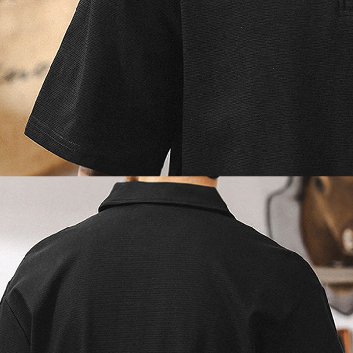 Polo Olivenorma à manches courtes et fermeture éclair en coton mélangé pour homme, coupe ample - image 15