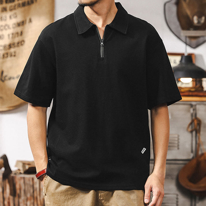 Polo Olivenorma à manches courtes et fermeture éclair en coton mélangé pour homme, coupe ample - image 10