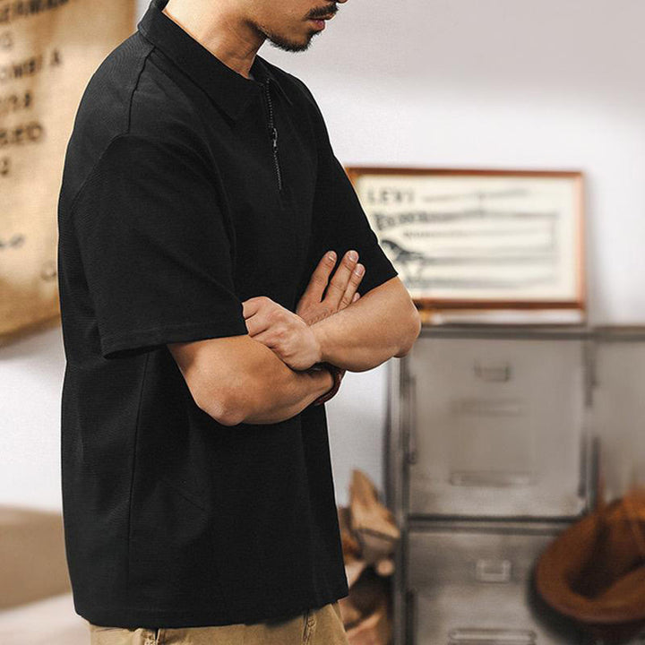 Polo Olivenorma à manches courtes et fermeture éclair en coton mélangé pour homme, coupe ample - image 12