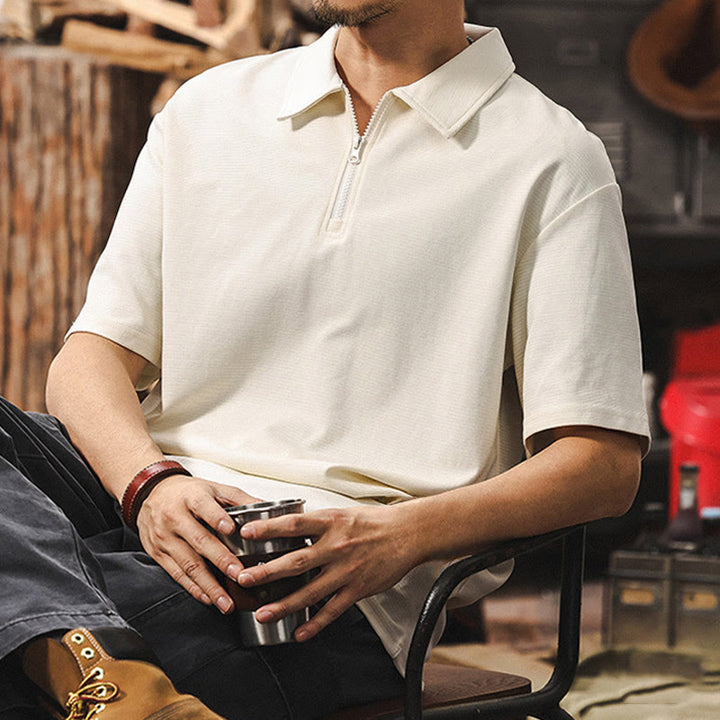 Polo Olivenorma à manches courtes et fermeture éclair en coton mélangé pour homme, coupe ample - Blanc - 4XL - image 4