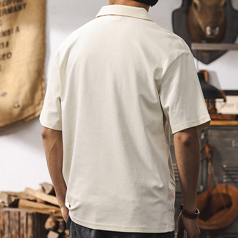 Polo Olivenorma à manches courtes et fermeture éclair en coton mélangé pour homme, coupe ample - image 8