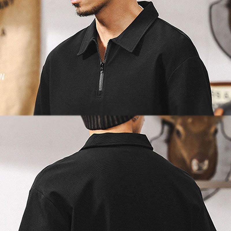 Polo Olivenorma à manches courtes et fermeture éclair en coton mélangé pour homme, coupe ample - image 17