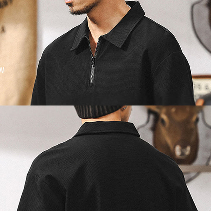 Polo Olivenorma à manches courtes et fermeture éclair en coton mélangé pour homme, coupe ample - image 17