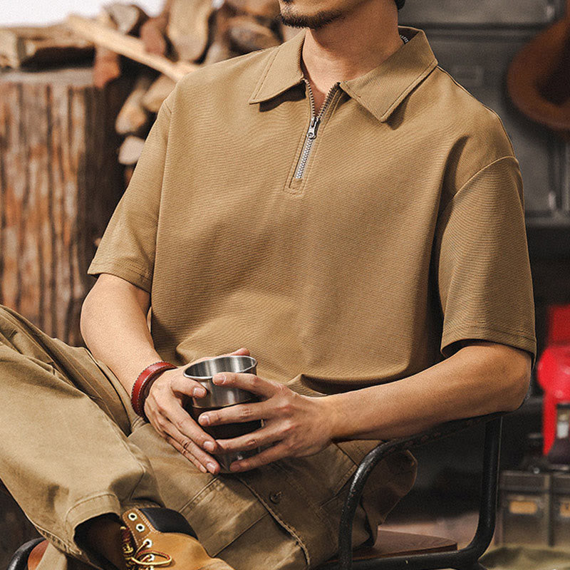 Polo Olivenorma à manches courtes et fermeture éclair en coton mélangé pour homme, coupe ample - Pérou - 4XL - image 0