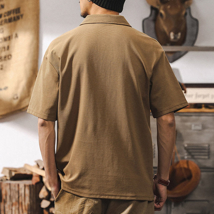 Polo Olivenorma à manches courtes et fermeture éclair en coton mélangé pour homme, coupe ample - image 4