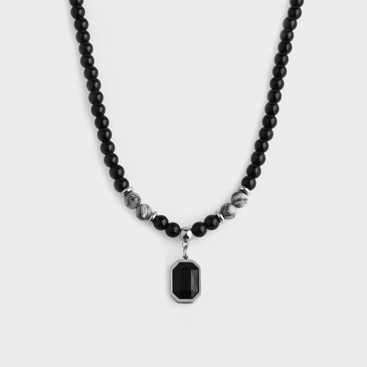 Collier pour homme en perles de pierre naturelle d'onyx noir Olivenorma - Onyx noir et jaspe gris - image 16