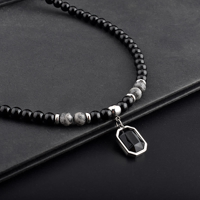 Collier pour homme en perles de pierre naturelle d'onyx noir Olivenorma - image 17