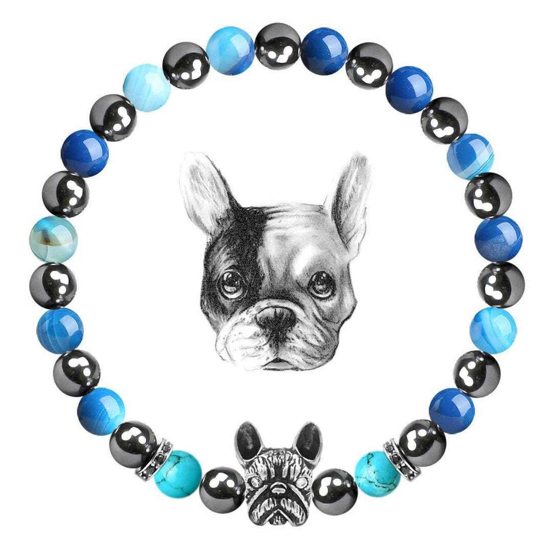Bracelet commémoratif en pierres précieuses Olivenorma pour bouledogue français - Hématite + Agate bleue + Turquoise - image 6