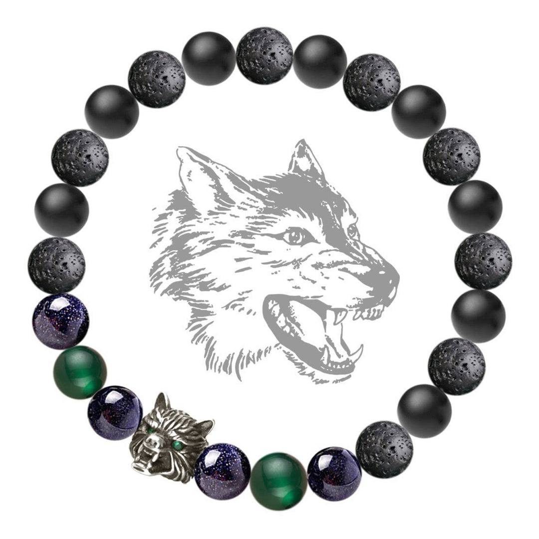 Bracelet de protection en pierres précieuses Olivenorma Fenrir Wolf Head - Noir et vert - image 7