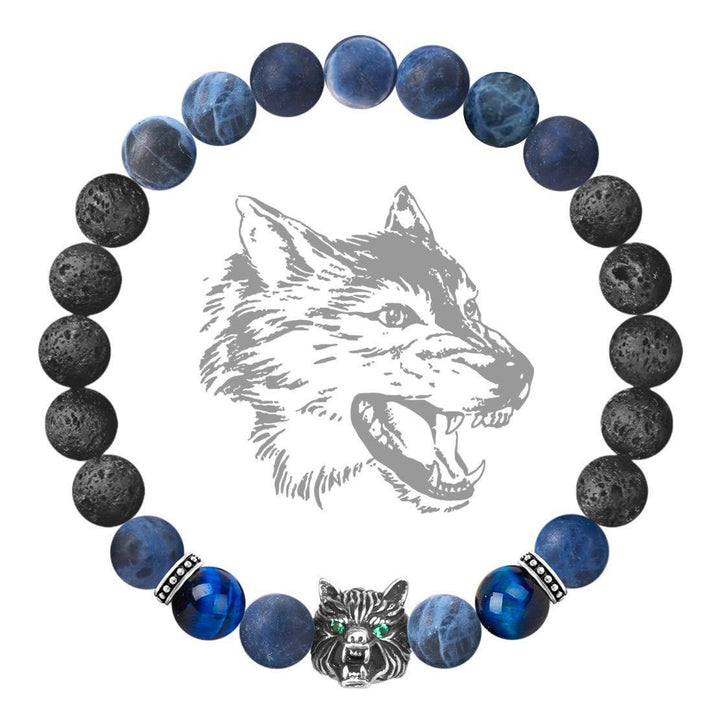 Bracelet de protection en pierres précieuses Olivenorma Fenrir Wolf Head - Noir et bleu - image 1